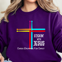 Load image into Gallery viewer, Stickin With Jesus Purple Crew Neck Sweatshirt 