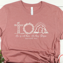 Load image into Gallery viewer, Mauve t-shirt with religious design and text on a white background