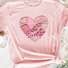 Load image into Gallery viewer, Quilted heart image on a pink Bella Canvas t shirt