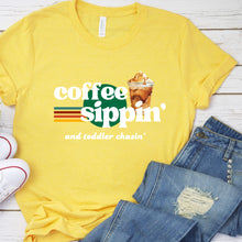 Load image into Gallery viewer, Coffee Sippin And Toddler Chasin T Shirt Heather Yellow Gold
