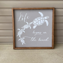 Load image into Gallery viewer, Sea Turtles Life Begins On The Beach Painted Wood Sign