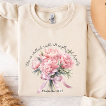Load image into Gallery viewer, She Is Clothed With Strength And Dignity Cream Crew Neck Sweatshirt