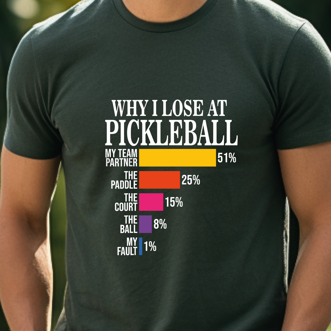 Why I Lose At Pickleball Heather Forest Green Bella Canvas T Shirt Dry Ground Mercantile