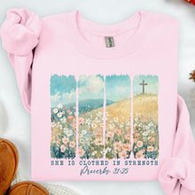 Load image into Gallery viewer, Clothed With Strength Proverbs  Crew Neck Sweatshirt Pink