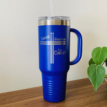 Load image into Gallery viewer, Purple travel mug with handle and straw 