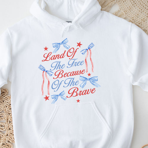 Land Of The Free Because Of The Brave Coquette Style White Hoodie 