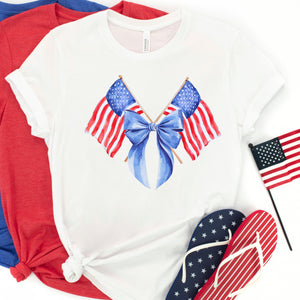 Patriotic Flags Watercolor Style Image T Shirt White