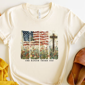 One Nation Under God Heather Natural Bella Canvas T Shrit