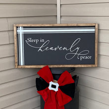 Load image into Gallery viewer, Decorative sign with &#39;Sleep in heavenly peace&#39; text with a wooden frame.