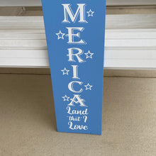 Load image into Gallery viewer, Blue wooden sign with white text and star decorations on a neutral background