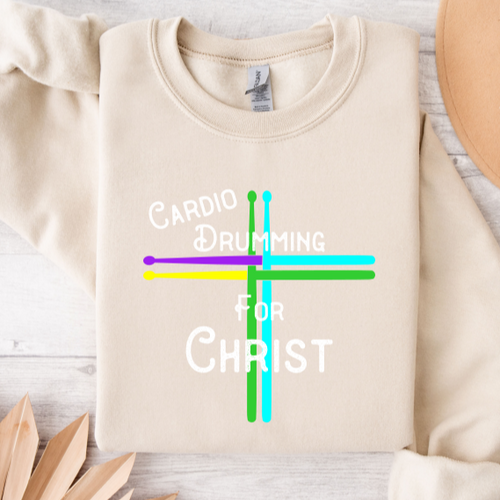 Cardio Drumming For Christ Cream Colored Crew Neck Sweatshirt