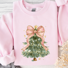 Load image into Gallery viewer, Coquette Bow Christmas Tree Crew Neck Sweatshirt Pink