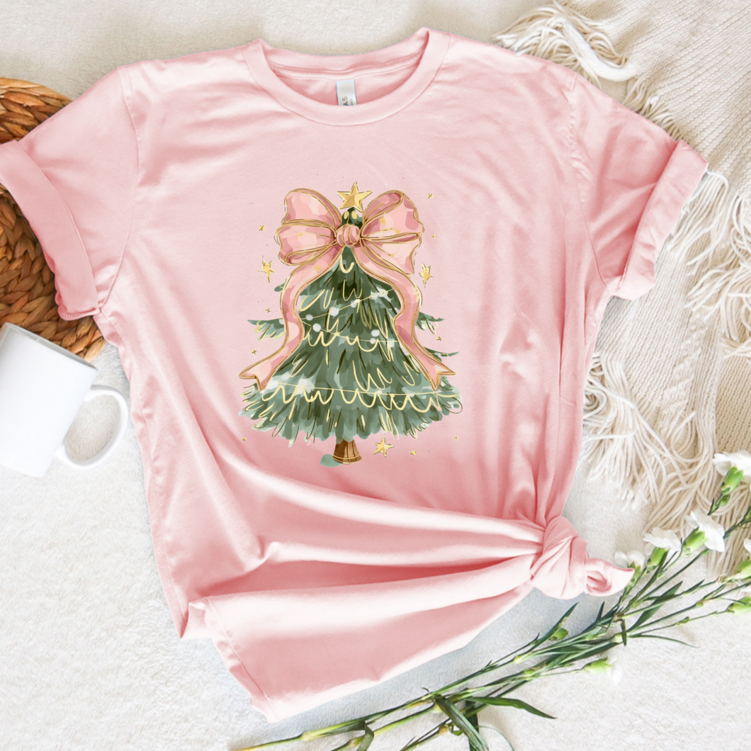 Coquette Bow Christmas Tree Pink T Shirt