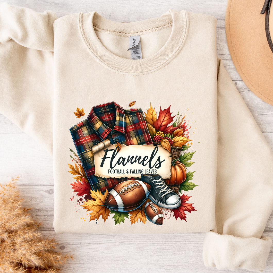 Flannels Football And Falling Leaves Cream Colored Crew Neck Sweatshirt
