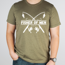 Load image into Gallery viewer, Fisher of Men image on heather olive Bella Canvas t shirt