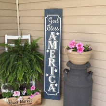 Load image into Gallery viewer, God Bless America Porch Welcome Sign Dark Blue Board White Lettering