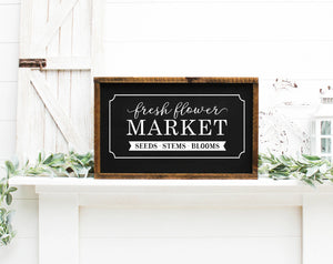 Fresh Flower Market Painted Wood Sign Black