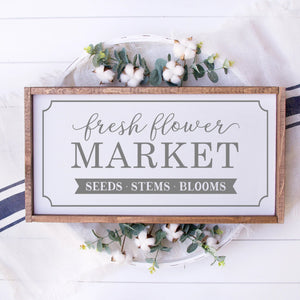 Fresh Flower Market Painted Wood Sign White