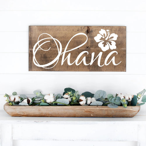 Ohana Hand Painted Wood Sign Dark Walnut Stain White Lettering